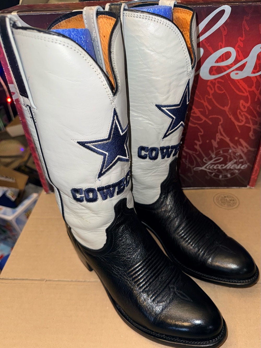 RARE Lucchese Black and Gray Dallas Cowboy Goatskin Boots Men's 9.5 D